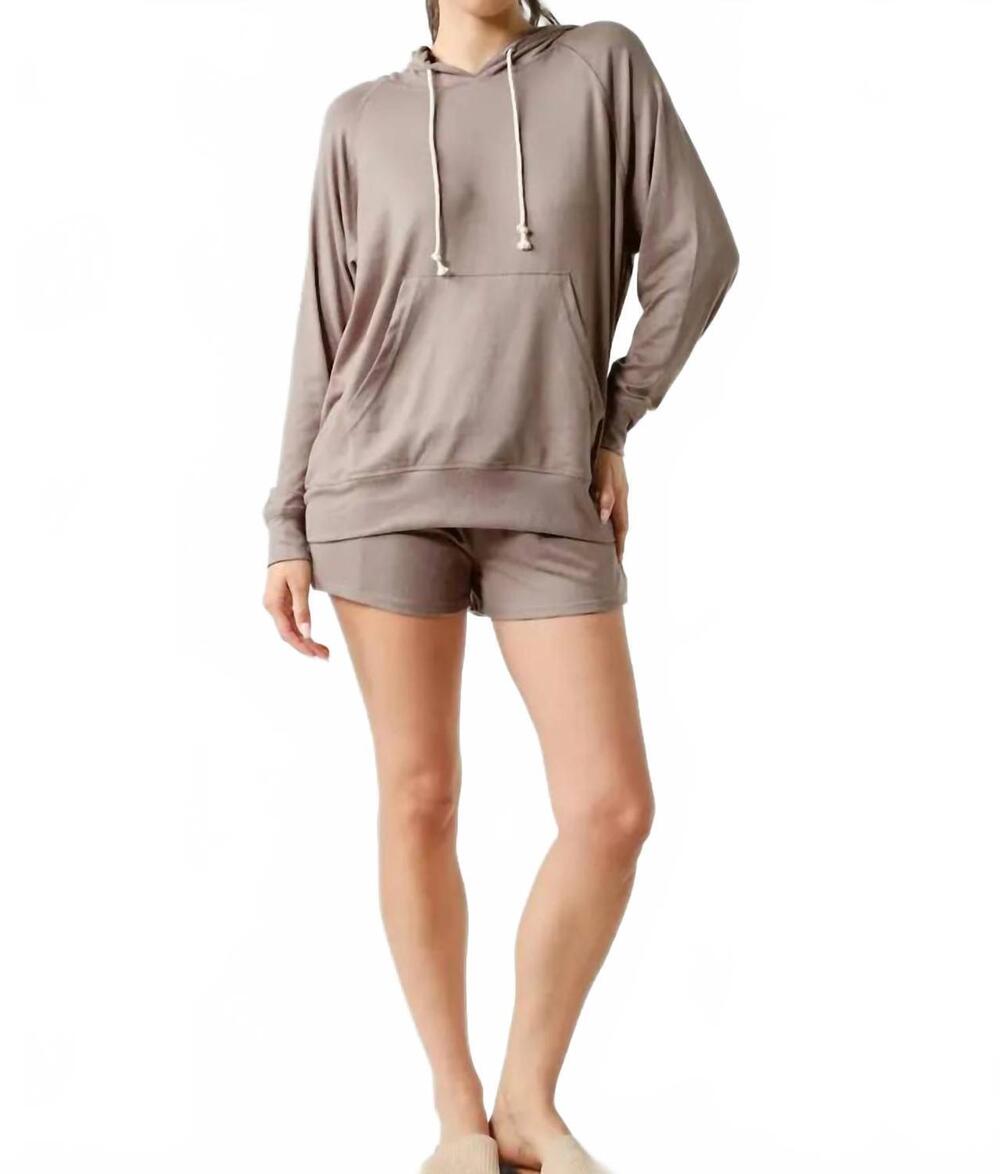 NEW MONO B lightweight brushed hacci hoodie in silken taupe